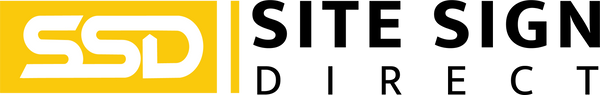 A logo-style graphic with a yellow square containing white 'SSD' lettering and black text reading 'SITE SIGN DIRECT' on a white background.